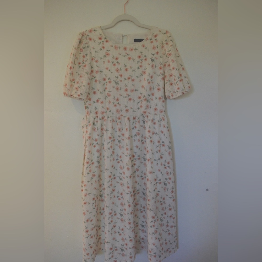 Women’s midi dress- white with pink flowers